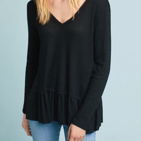 Anthropologie Eri + Ali Tallie waffle thermal peplum long sleeve top - Picture 3 of 6